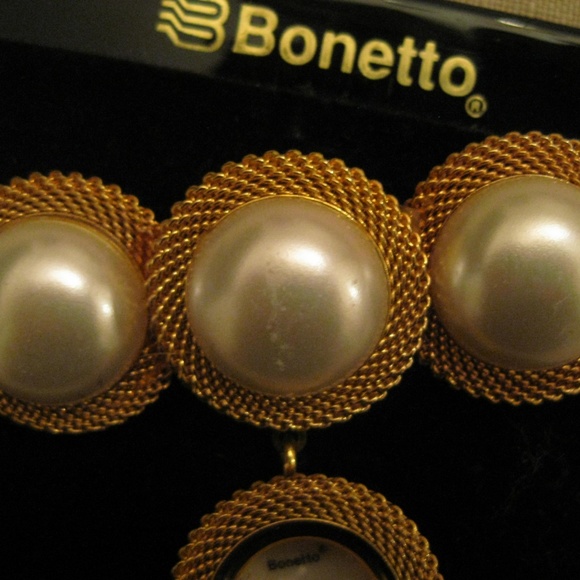 BONETTO Watch PEARLS Gold Tone Mesh Brooch Japan - Picture 6 of 8